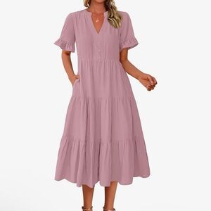 BTFBM Dusty Pink Tiered Midi Dress Ruffle Sleeves Size L